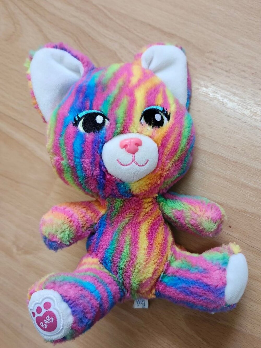 Build-A-Bear Buddies Small Fry Neon Rainbow Striped Kitty Cat Plush